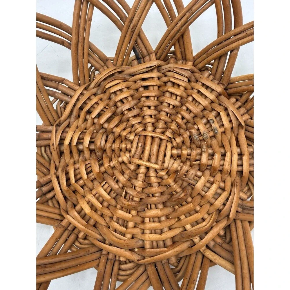 VTG Large 12” Round Basket Rattan Wicker Natural Brown Country Farmhouse